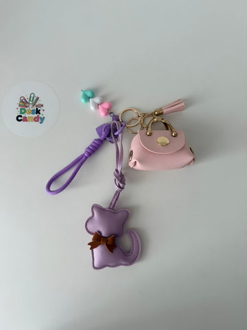 Roze mini-tasje met lila kat