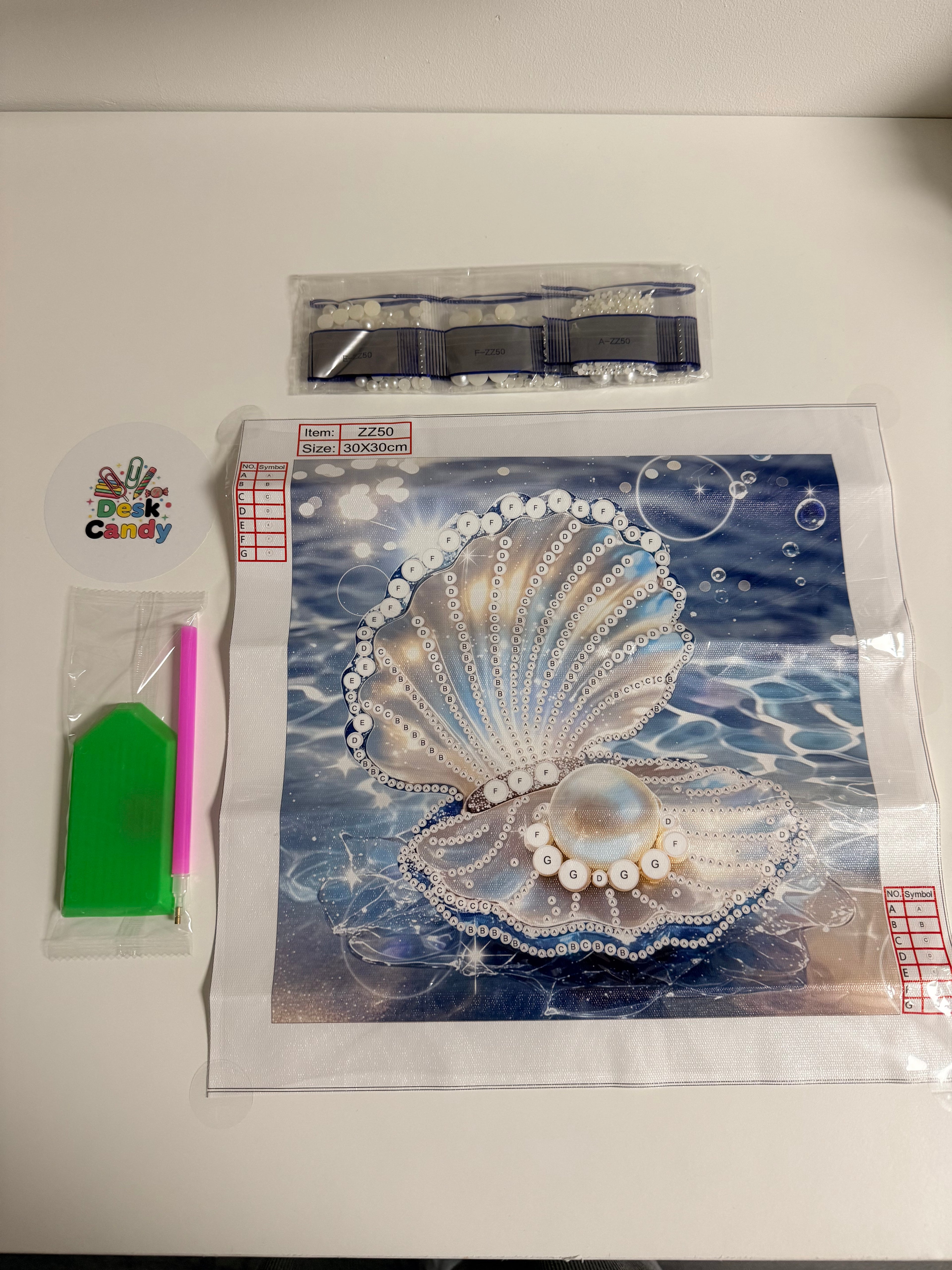 Diamond painting schelp set met canvas, steentjes en pen