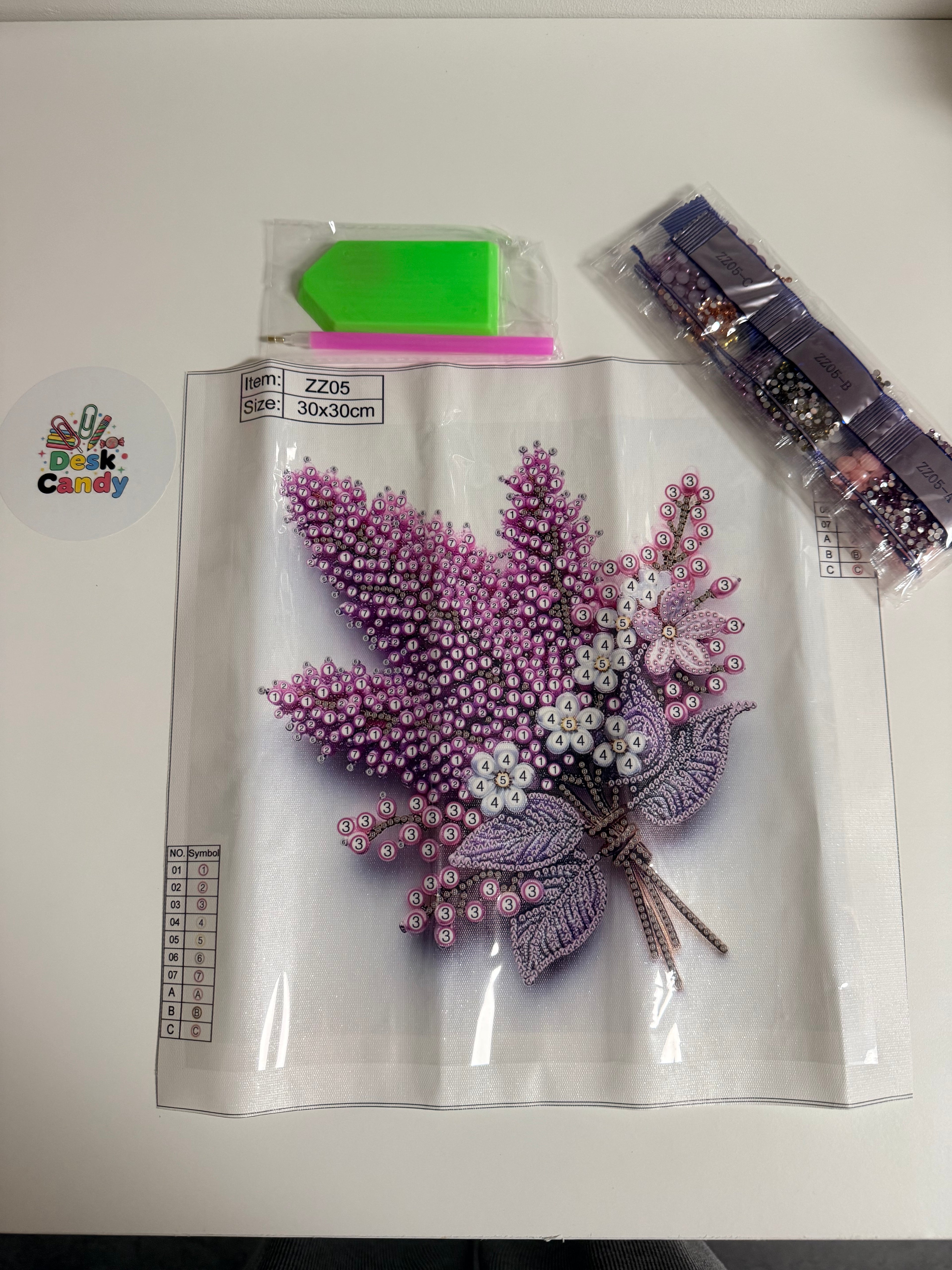 Diamond Painting – Lila Bloemenboeket set inhoud